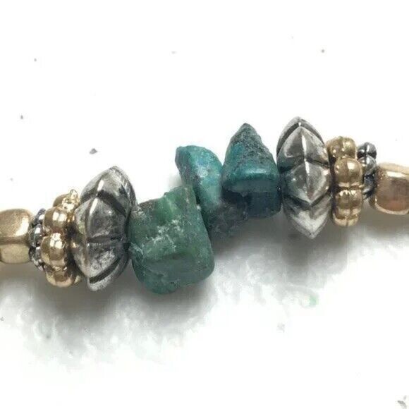 Tassel Necklace Gold Chain Silver Beaded Turquoise Color Stones Lava Beads - Picture 9 of 13